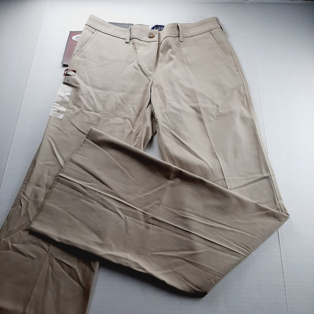 Elite School Wear Juniors Uniform Pants Size 7 Khaki Bootcut Stretch Unhemmed